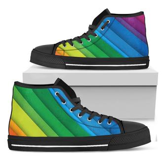 Rainbow Diagonal Lines Pattern Print Black High Top Shoes - Monsterry