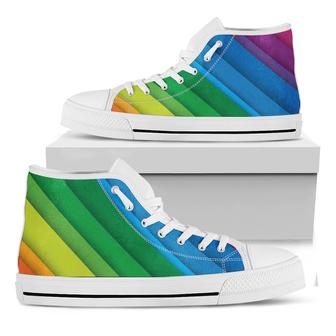 Rainbow Diagonal Lines Pattern Print White High Top Shoes - Monsterry