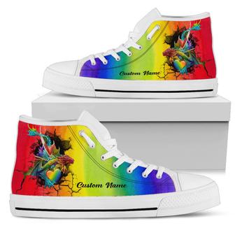 Rainbow Dragon Custom Name Women High Top Shoes For LGBTQ Community In Pride Month - Monsterry CA
