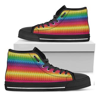 Rainbow Knitted Mexican Pattern Print Black High Top Shoes - Monsterry DE