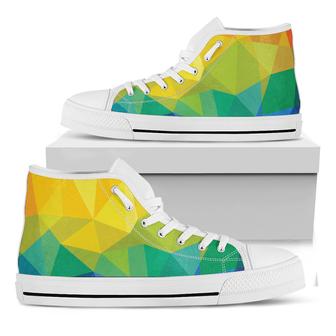 Rainbow Polygonal Geometric Print White High Top Shoes - Monsterry AU