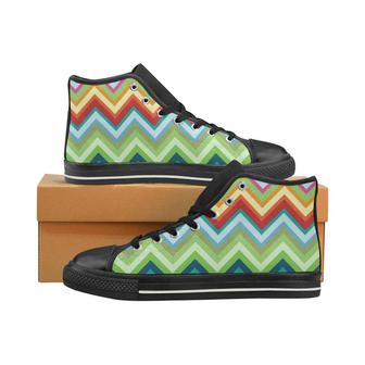 Rainbow Zigzag Chavron Pattern Men's High Top Shoes Black - Monsterry