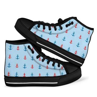 Red Anchor Nautical Men Women's High Top Shoes - Monsterry