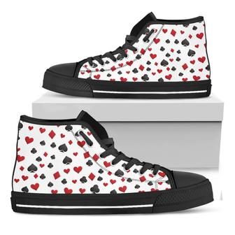 Red And Black Playing Card Suits Print Black High Top Shoes - Monsterry