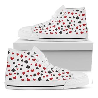 Red And Black Playing Card Suits Print White High Top Shoes - Monsterry CA