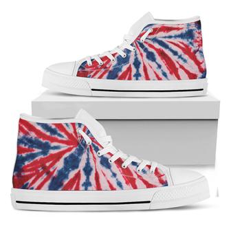 Red And Blue Spider Tie Dye Print White High Top Shoes - Monsterry UK