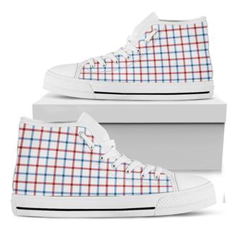 Red And Blue Tattersall Pattern Print White High Top Shoes - Monsterry DE
