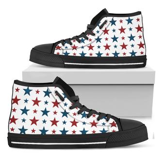 Red And Blue Usa Star Black High Top Shoes - Monsterry