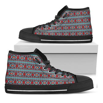 Red And Teal Southwestern Pattern Print Black High Top Shoes - Monsterry AU