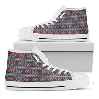 Red And Teal Southwestern Pattern Print White High Top Shoes - Monsterry DE