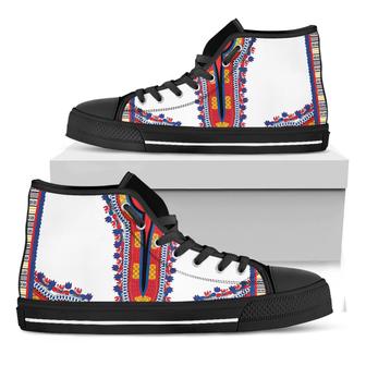 Red And White African Dashiki Print Black High Top Shoes - Monsterry