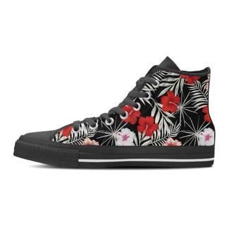 Red And White Hibiscus Flowers Hawaiian Print Women's High Top Shoes - Monsterry UK