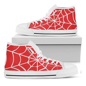 Red And White Spider Web White High Top Shoes - Monsterry