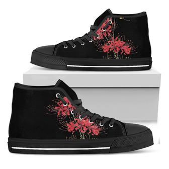 Red And Yellow Japanese Amaryllis Print Black High Top Shoes - Monsterry DE