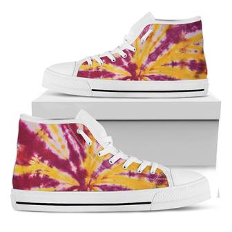 Red And Yellow Spider Tie Dye Print White High Top Shoes - Monsterry AU
