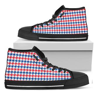 Red Blue And White Houndstooth Print Black High Top Shoes - Monsterry DE