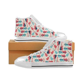 Red Blue guitar pattern Women's High Top Shoes White - Monsterry UK