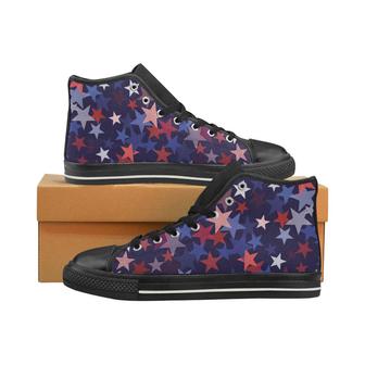 Red blue star pattern Men's High Top Shoes Black - Monsterry AU
