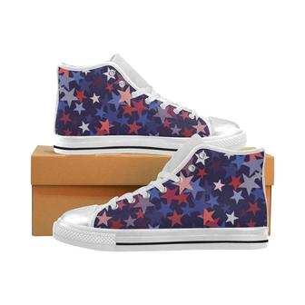 Red blue star pattern Women's High Top Shoes White - Monsterry DE