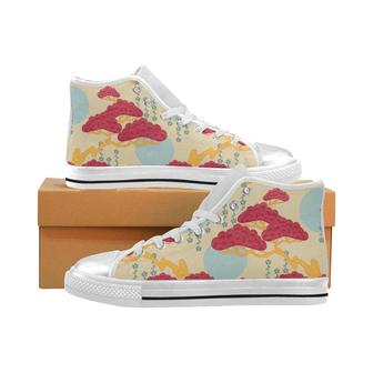 Red Bonsai gray sun japanese pattern Women's High Top Shoes White - Monsterry