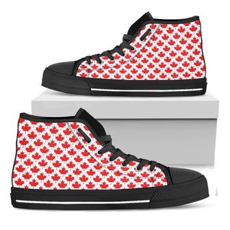 Red Canadian Maple Leaf Black High Top Shoes - Monsterry