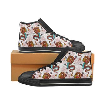 Red Dragon Hibiscus Pattern Women's High Top Shoes Black - Monsterry UK