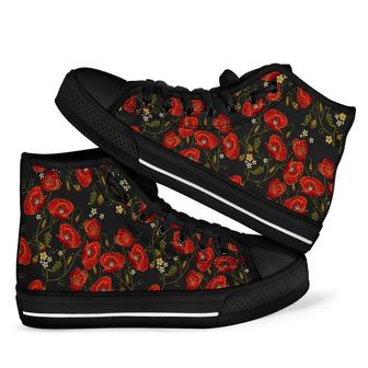 Red Floral Poppy Men Women's High Top Shoes - Monsterry DE