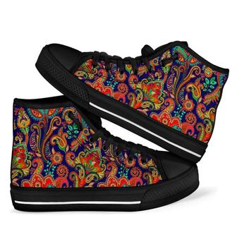 Red Flower Paisley Men Women's High Top Shoes - Monsterry AU