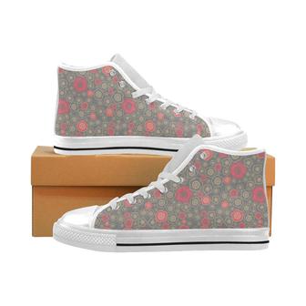 Red gold Sakura cherry blossom gray background Men's High Top Shoes White - Monsterry CA