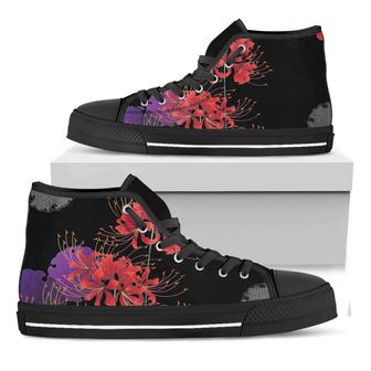 Red Japanese Amaryllis Black High Top Shoes - Monsterry AU