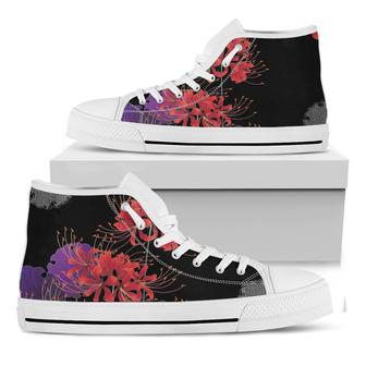 Red Japanese Amaryllis White High Top Shoes - Monsterry
