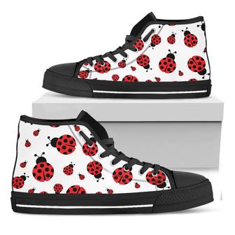 Red Ladybug Pattern Print Black High Top Shoes - Monsterry AU