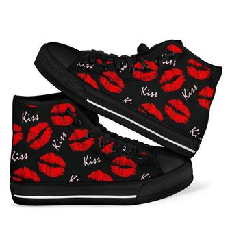 Red Lips Kiss Men Women's High Top Shoes - Monsterry AU