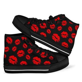 Red Lips Kiss Print Pattern Men Women's High Top Shoes - Monsterry DE