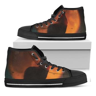 Red Moon Howling Wolf Print Black High Top Shoes - Monsterry AU