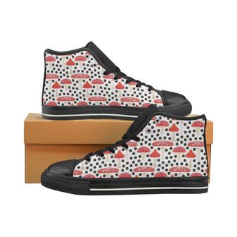 Red mushroom dot pattern Women's High Top Shoes Black - Monsterry CA