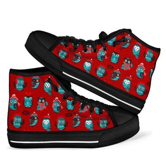 Red Owl Christmas Men Women's High Top Shoes - Monsterry UK