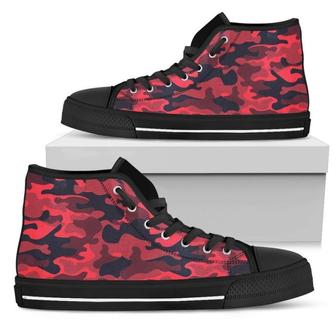 Red Pink And Black Camouflage Print Men's High Top Shoes - Monsterry DE