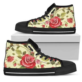 Red Pink Rose Floral Men's High Top Shoes - Monsterry UK