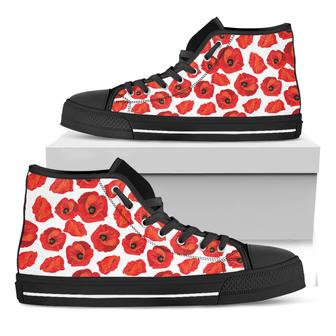 Red Poppy Pattern Print Black High Top Shoes - Monsterry UK