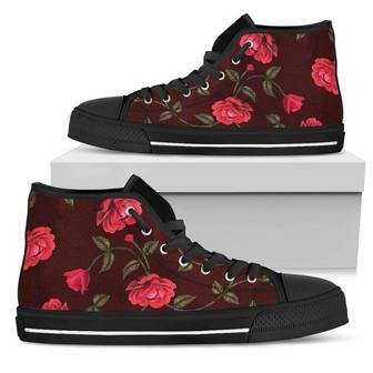 Red Rose Floral Flower Men's High Top Shoes - Monsterry UK