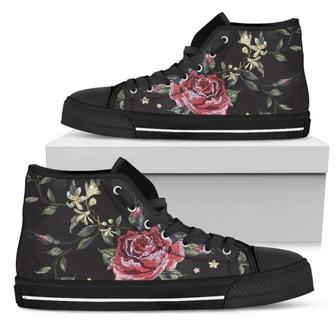 Red Rose Floral Pattern Print Men's High Top Shoes - Monsterry UK
