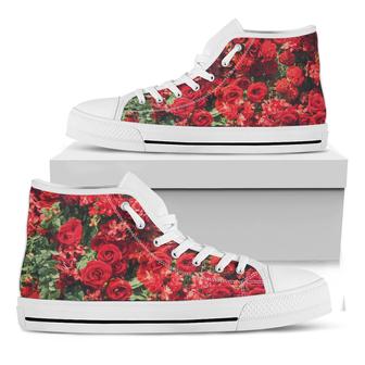 Red Rose Flower Print White High Top Shoes - Monsterry DE