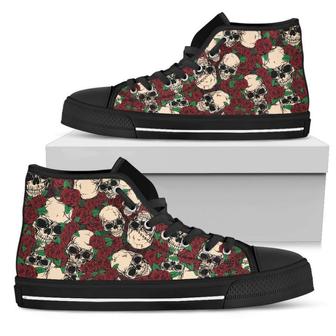Red Rose Skull Women's High Top Shoes - Monsterry UK