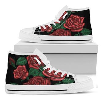 Red Roses Tattoo Print White High Top Shoes - Monsterry AU