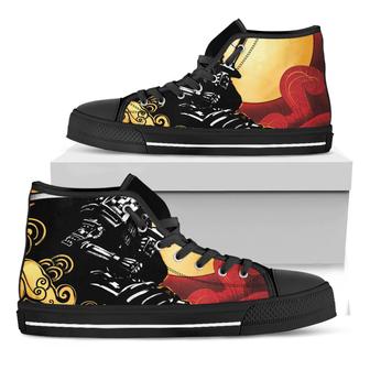 Red Sky And Golden Sun Samurai Print Black High Top Shoes - Monsterry