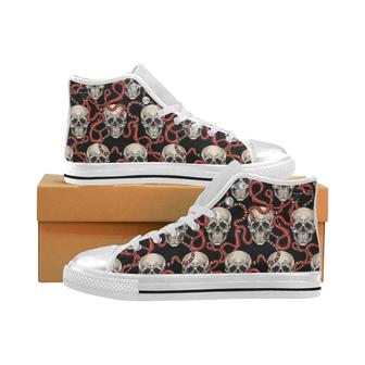Red snake skull pattern Women's High Top Shoes White - Monsterry AU