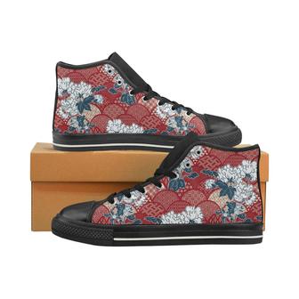 Red Theme Japanese Pattern Men's High Top Shoes Black - Monsterry AU