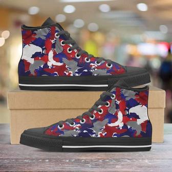 Red White And Blue Eagles Camo Print Canvas High Top Shoes Sneakers - Monsterry
