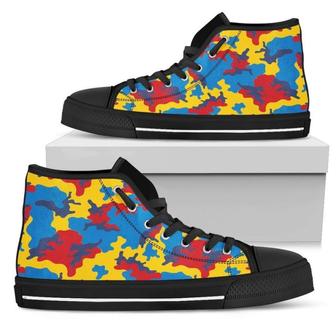 Red Yellow And Blue Camouflage Print Women's High Top Shoes - Monsterry